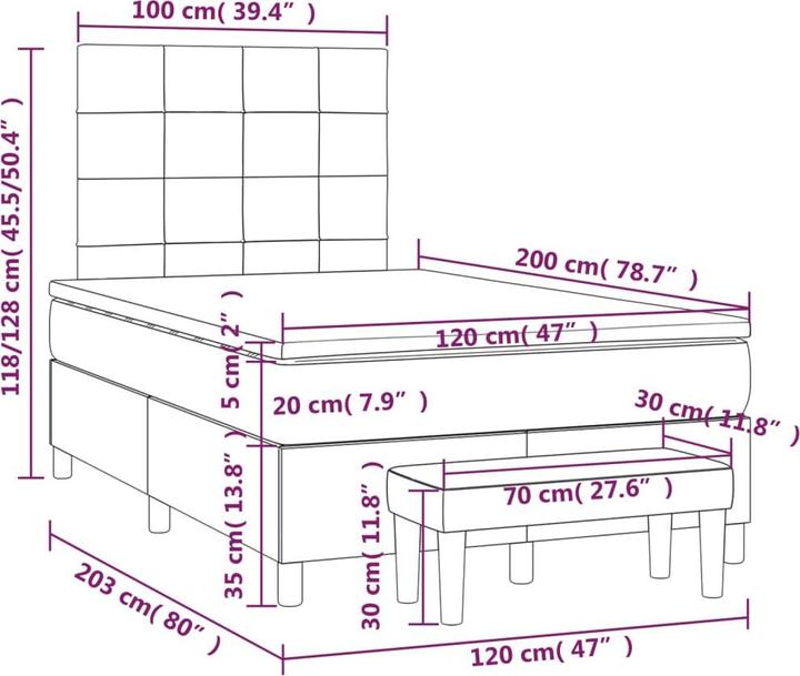 Image du produit VidaXL Lit Boxspring avec matelas Vert foncé 120x200cm velours Lit double (120 x 200 cm)