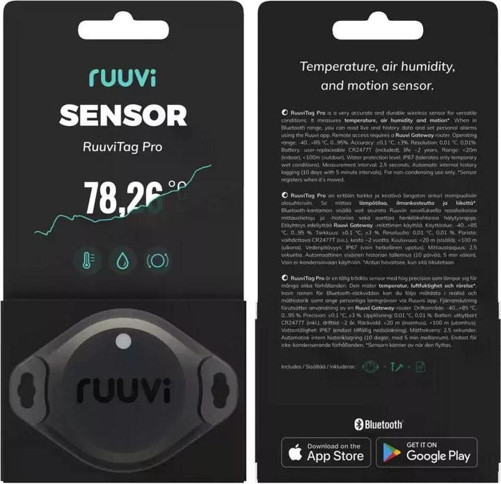Produktbild Ruuvi RuuviTag Pro Bluetooth Umwelt Sensor 3 in 1 - IP67