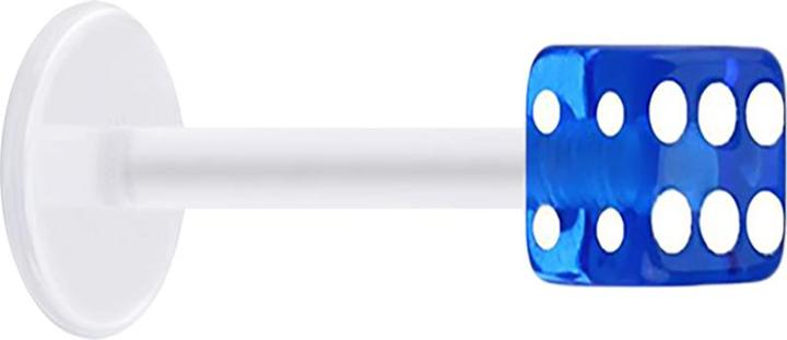 Star Piercing Micro Labret transparent mit Würfel dunkelblau transparent (ohne Messing, Acryl, Bioflex)