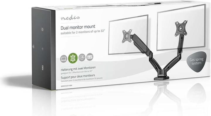 Produktbild Nedis Schreibtisch Monitorhalterung | Gasfeder | 2 Bildschirm(e) | 15 - 32 " | 75x75 / 100x100 | Vol (Tisch, 32")