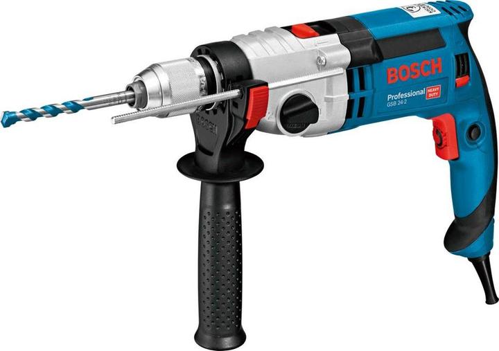 Immagine prodotto Bosch Professional Trapano a percussione GSB 24-2, con set di punte per legno da 7 pezzi, set di seghe a tazza (Corrente elettrica)