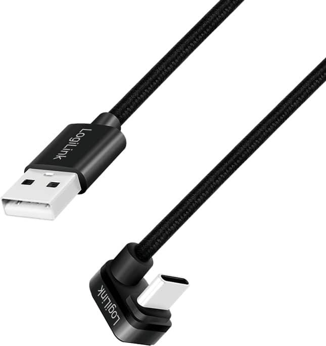 Productafbeelding LogiLink USB 2.0 Type-C kabel, C/M 180° naar USB-A/M, aluminium, zwart, 2 m (2 m, USB 2.0, 20 W)