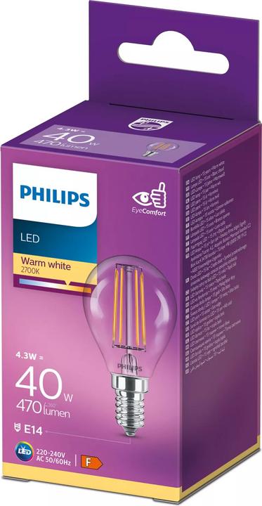 Immagine prodotto Philips Lampada P45 (E14, 4.30 W, 470 lm, 1 x, F)