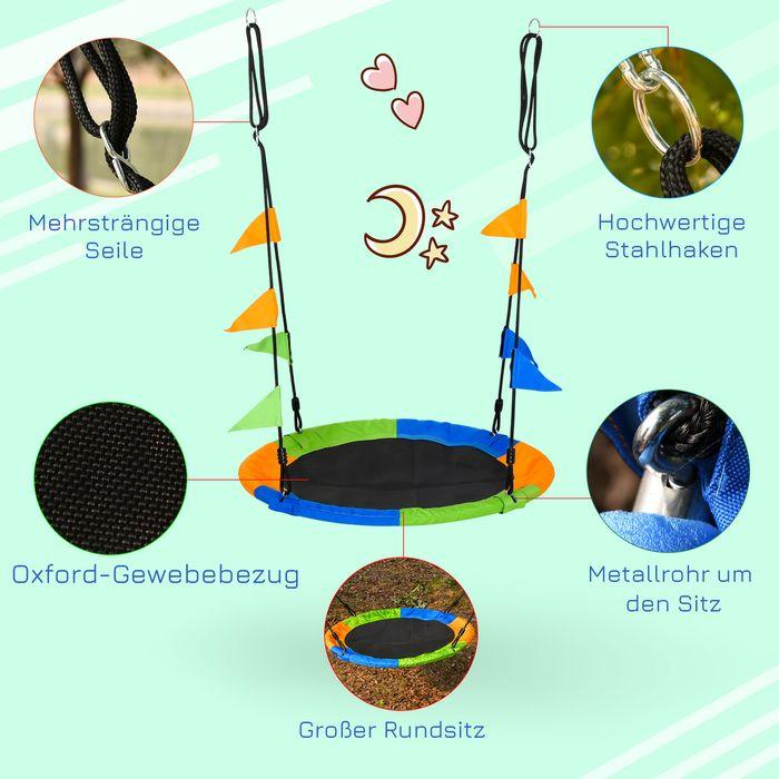 Produktbild Swisshandel24 Ø100 cm Nestschaukel Tellerschaukel Kinderschaukel Gartenschaukel bis 80 kg Outdoor belastbar für 3+