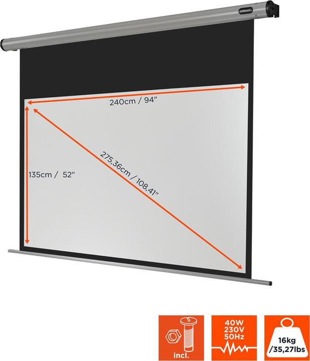 Productafbeelding Celexon Home Cinema elektrisch scherm - Scherm - Plafondmontage mogelijk, geschikt voor wandmontage. (103.54", 16:9)