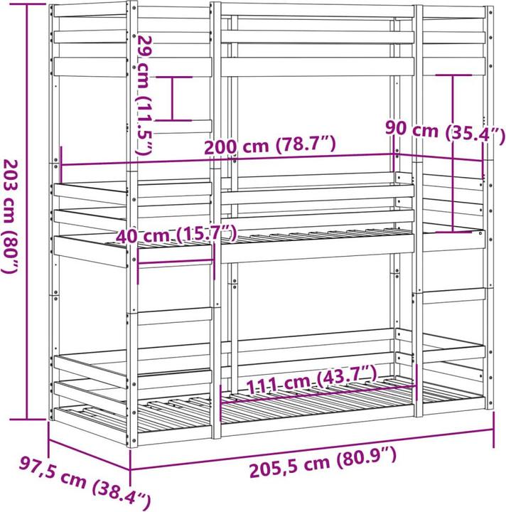Image du produit VidaXL Lit superposé (90 x 200 cm)