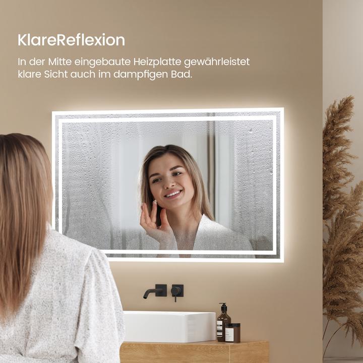 Actual product image Emke Bathroom Mirror With Lighting 100*60cm,Fog-Free, 3000K/6500K,Bouton Switch (100 x 60 x 35 cm)
