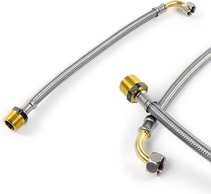 XPOtool Flexschlauch 300mm DN8 Panzerschlauch 3/8ÜM Bogen 14,95mm 1/2AG 20,95mm