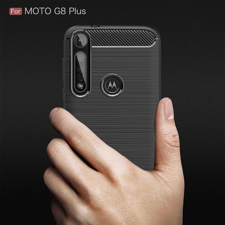 Produktbild König Design Hülle Handy Schutz für Motorola G8 Plus Case Cover Bumper Carbon Optik TPU Blau (Motorola Moto G8 Plus)