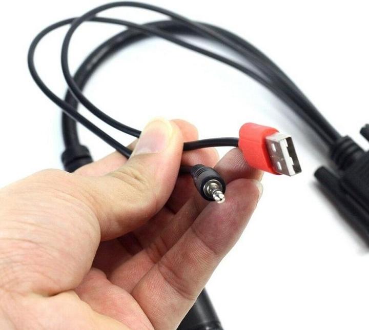 Actual product image JTI VGA to HDMI converter with USB and 3.5 mm cables