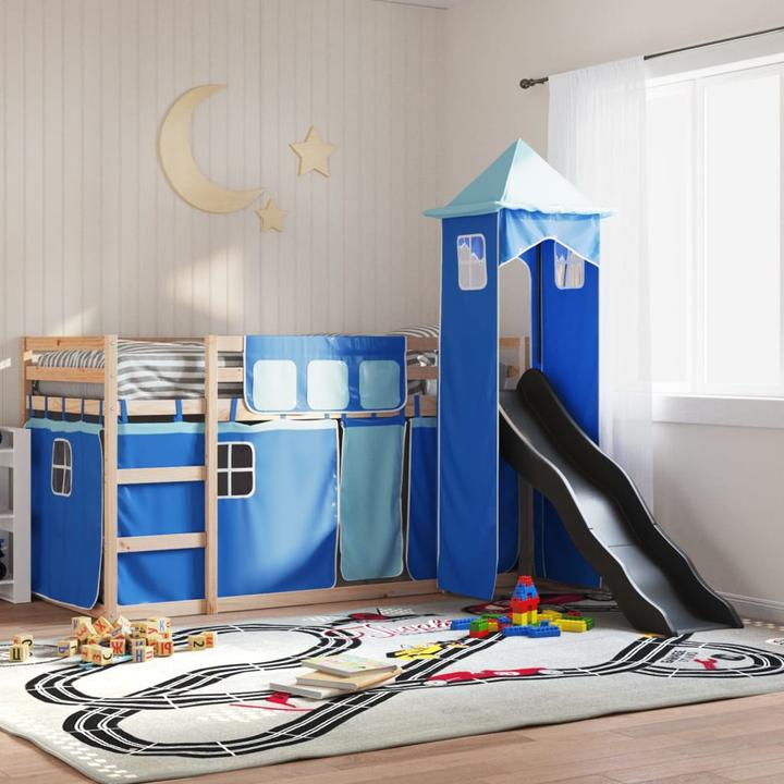 Produktbild VidaXL Etagenbett mit Rutsche und Gardinen (90 x 200 cm)