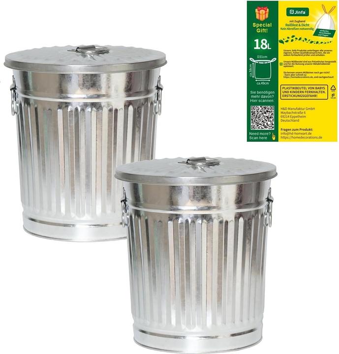 Image du produit Jinfa Metalleimer mit Deckel (2 x 18L + 5 Müllbeutel) (18 l)