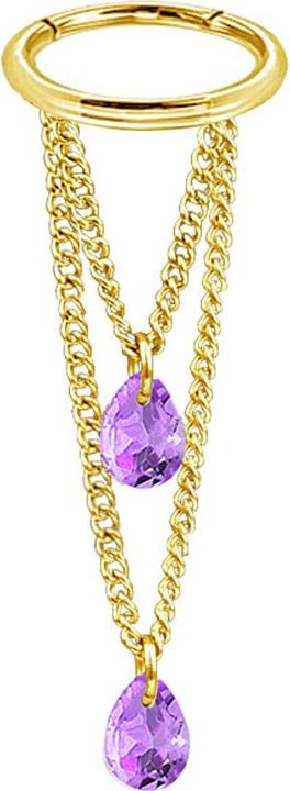 Immagine prodotto Star Piercing Anello a micro segmenti con cerniera pendente placcato oro orizzontale due catene due cristalli (Acciaio chirurgico 316L)