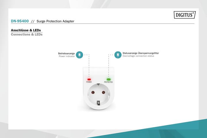 Image du produit Digitus Adaptateur de protection contre les surtensions. LED 1xCEE 7/7 TV-GS CE-LVD