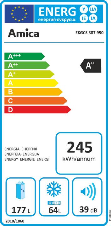 Energie-Label Amica Khlgefrierkombination EKGCS 387 950 BxHxT 54 x 177.6 x 55 cm Khlteil 177 l Gefrierteil 64 l (244 l)