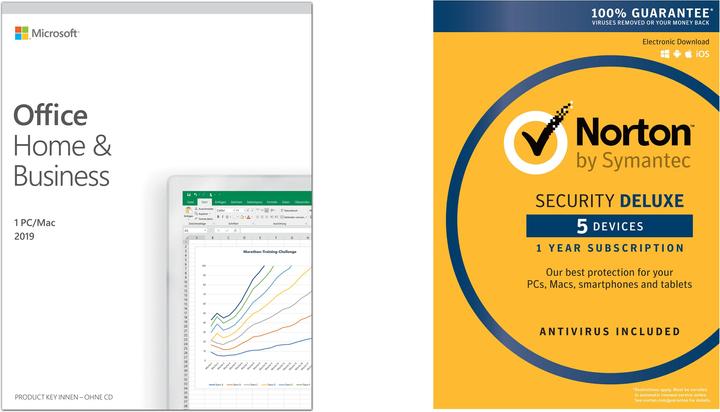 Produktbild Microsoft Office Home & Business 2019 inkl. Norton Security Deluxe 5 Lizenzen