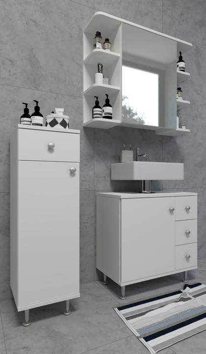 Produktbild VCM Holz Badmöbel Midischrank Badregal Badschrank Badezimmer Schublade Regal Nilosi (30 x 30 x 95 cm)