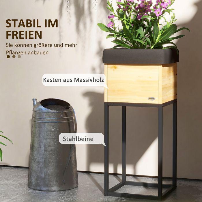 Produktbild Swisshandel24 Hochbeet aus Holz mit Stahlbeinen Kräuter- & Blumenkasten, Naturfarben, 22x22x54cm