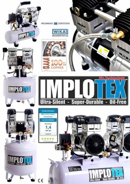 Produktbild Implotex - Flüsterkompressor 850W, 55dB leise, ölfrei Kompressor inkl. Ausblaspistole und Drucklufts (8 Bar, 30 l)
