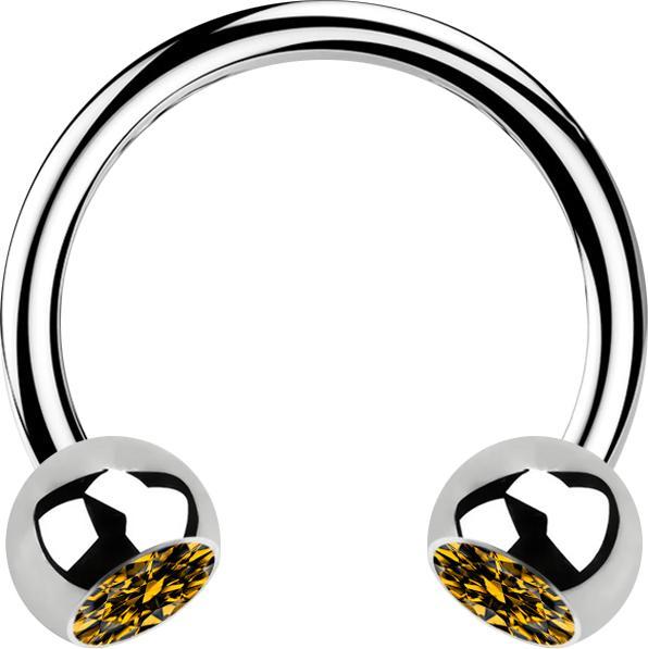 Image du produit Star Piercing Micro Circular Barbell argent avec deux boules de cristal topaze (Acier chirurgical 316L, sans laiton)