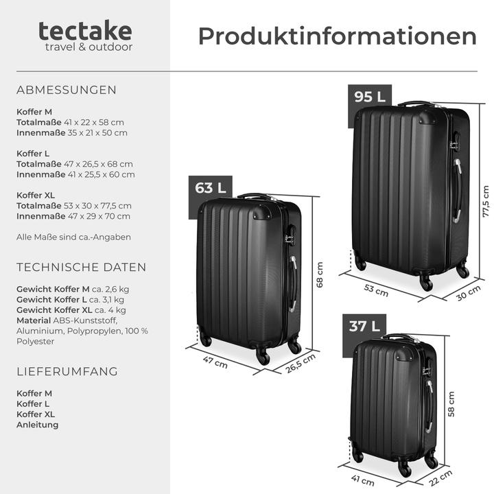 Immagine prodotto tectake Set di valigie rigide (95 l, M (50 - 90l), L (90 - 115l))