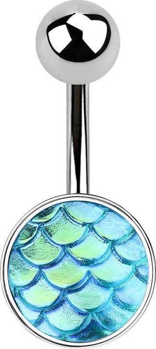 Produktbild Star Piercing Banane silber mit Fischschuppen grün (Chirurgenstahl 316L, Messing)