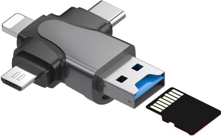 Image du produit PowerGuard Adaptateur 4 en 1 USB-C Lightning MicroUSB & MicroSD Card Reader (USB Type C, Lightning, Micro USB)