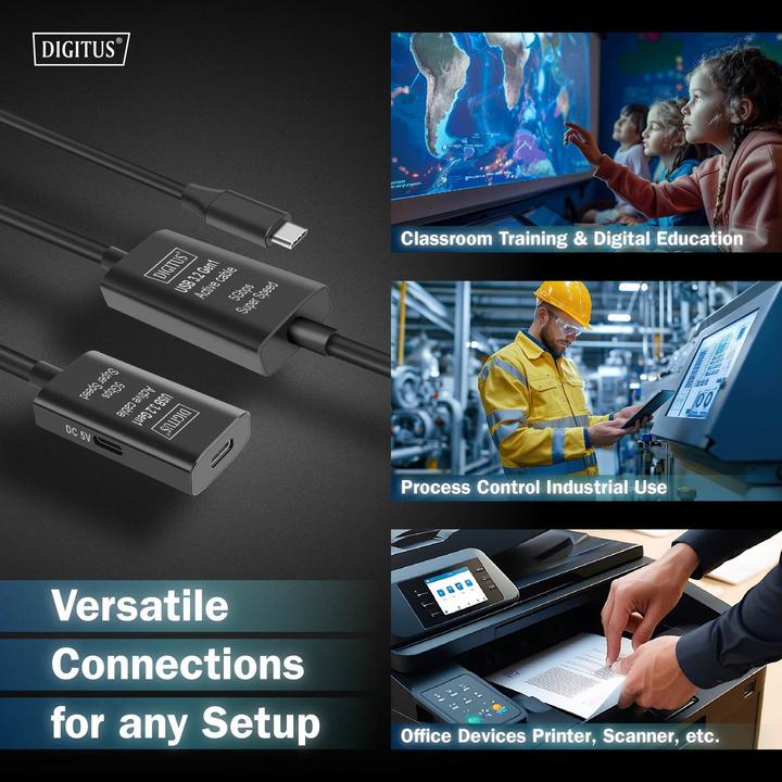Immagine prodotto Digitus Cavo di prolunga attivo USB 3.2 Gen1 5G, USB-C - USB-C, 10 m (10 m, USB 3.2 Gen 1)