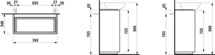 Produktbild Laufen Base für Ino Waschtischunterschrank, 2 Schubladen, Griffleiste Aluminium schwarz, zu WT 8133