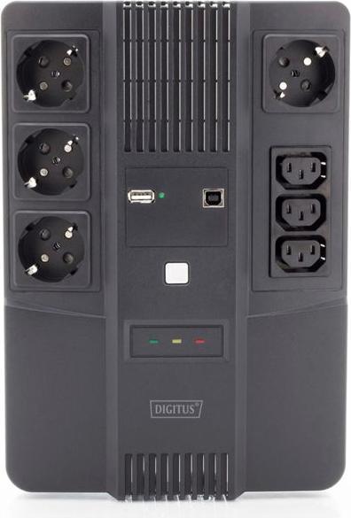 Actual product image Digitus All-in-One UPS, 600VA/360W, LED x1, 4x CEE 7/7,3x IEC C13, USB (600 VA, 360 W, Line-interactive UPS)