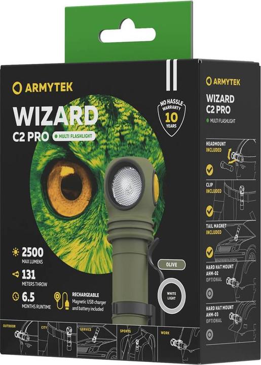 Produktbild ArmyTek Wizard C2 Pro Olive White LED Taschenlampe mit Gürtelclip akkubetrieben 2500lm 115g (11.20 cm, 2500 lm)