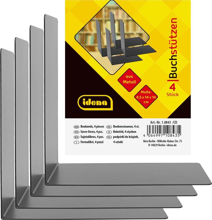 Actual product image Idena Bookends metal 14x14x8.5cm black 4pcs