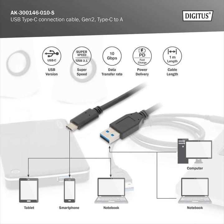 Actual product image Digitus USB C – USB A (1 m, USB 3.1)