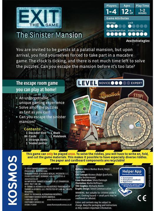 Image du produit Thames & Kosmos EXIT : The Sinister Mansion Jeu de société Stratégie (Anglais)