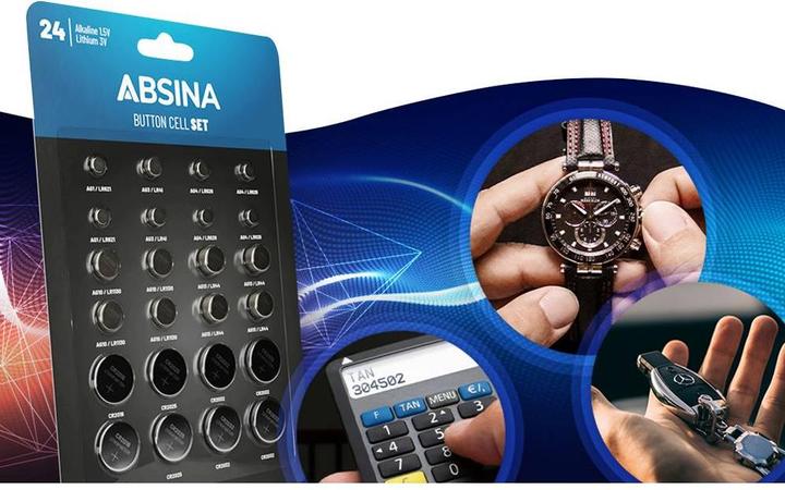 Actual product image Absina Set of 24 button cells alkaline + lithium (24 pcs., CR2032, LR621., CR2016, CR2025, 158 mAh)