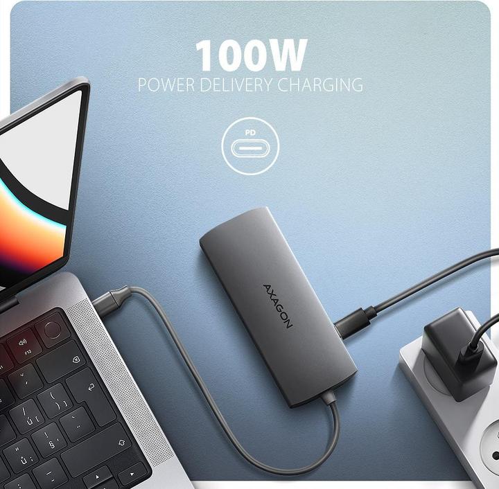 Actual product image Axagon HMC-8HLSA Wieloportowy hub USB-C 3.2 Gen 1 hub, 3x USB-A + 4K/30Hz HDMI + SD/microSD, GLAN, Audio (USB-C, 8 Ports)