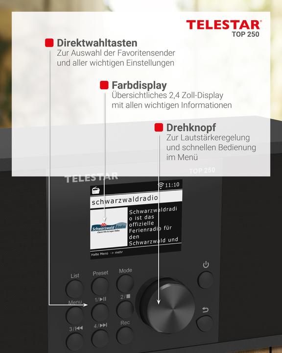 Immagine prodotto Telestar TOP 250 DAB+ Internetradio schwarz (Web radio, VHF, DAB, Bluetooth, WiFi)