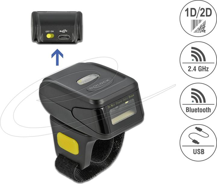 Immagine prodotto Delock Scanner per codici a barre ad anello 90508 - 1D / 2D (Codici a barre 1D, Codici a barre 2D)
