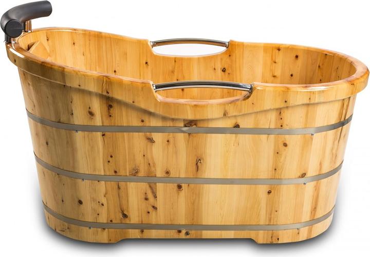 Produktbild PureHaven freistehende Holzbadewanne 135x67 cm aus Zedernholz 120 L ergonomische Formgebung pflegele (120 l, 67 cm, 135 cm)