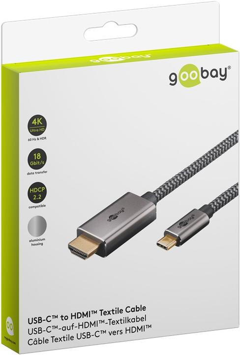 Produktbild Goobay USB-C-auf-HDMI-Textilkabel 4K @ 60 Hz, 1 m, schwarzsilber (1 m, USB Typ C)