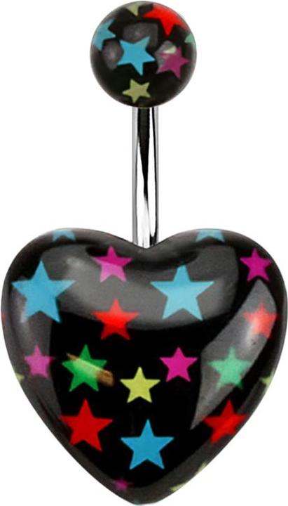 Image du produit Star Piercing Banane argent coeur avec étoiles colorées (Acrylique, sans laiton, Acier chirurgical 316L)