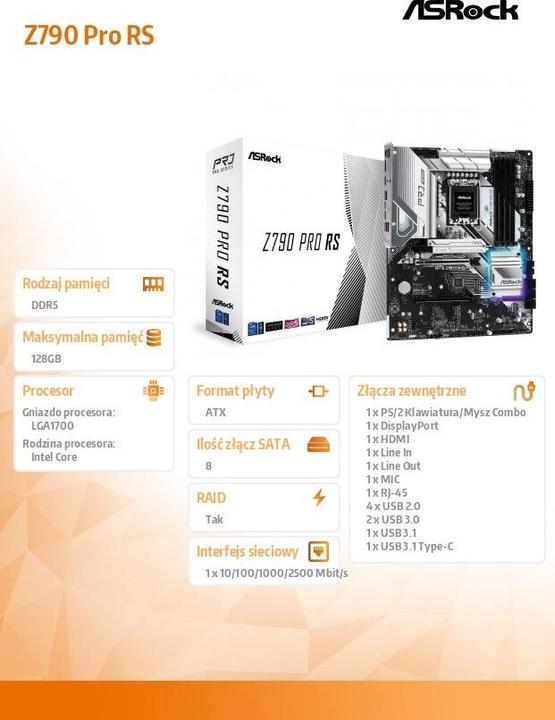 Image du produit AsRock Z790 Pro RS (LGA 1700, Intel Z790, ATX)