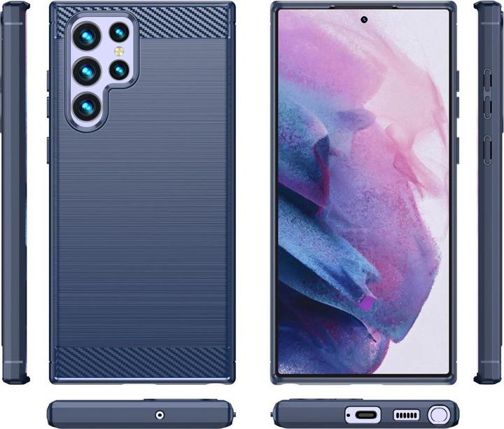 Produktbild Cover-Discount Galaxy S22 Ultra - Metall Carbon Look Hülle blau (Samsung Galaxy S22 Ultra)