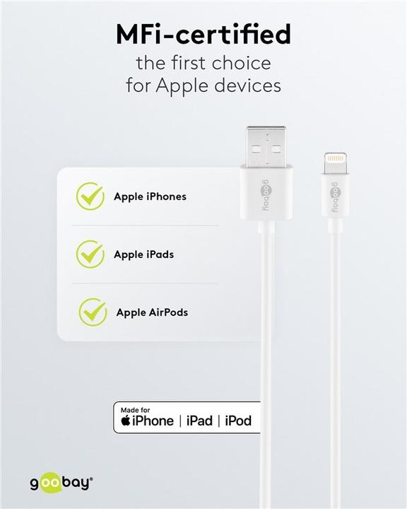 Actual product image Goobay Lightning USB charging and synchronisation cable (2 m, USB 2.0)