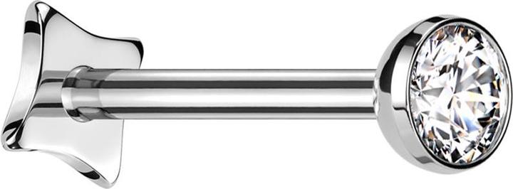 Image du produit Star Piercing Micro Threadless Labret Carré argenté Demi-sphère argenté Cristal argenté (Titane G23, sans laiton)
