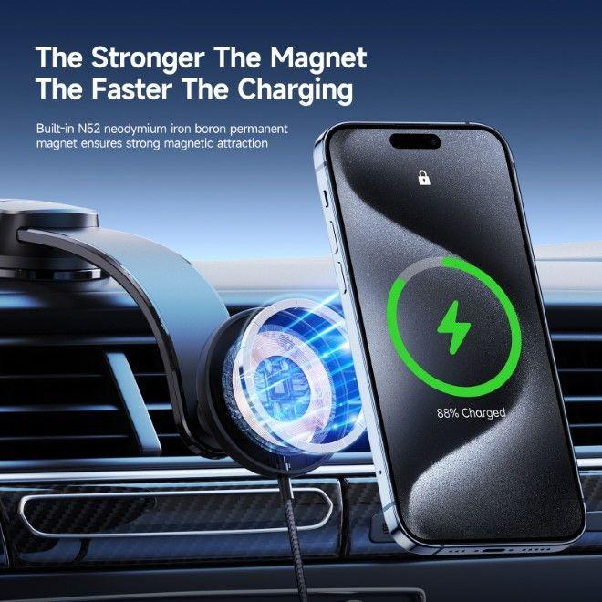 Immagine prodotto Duzzona Caricabatterie da auto V4 Qi2 15W MagSafe Wireless - Nero (15 W)