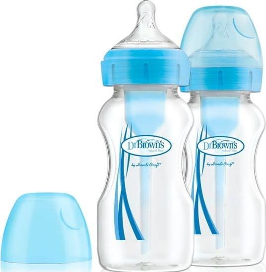 Productafbeelding Dr Browns Options + plataus kaklo kūdikio maitinimo buteliukas + mėlynas 0m + 270ml 2 vnt (WB92602) (270 ml)