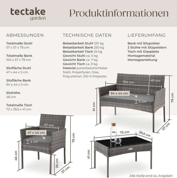 Immagine prodotto tectake Set da giardino in rattan Palese per 4 persone
