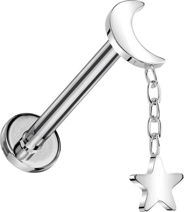 Image du produit Star Piercing Micro Labret femelle argent Lune argent Pendentif étoile argent (sans laiton, Titane G23)