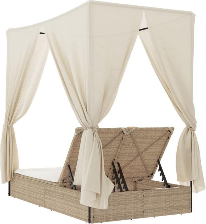 Image du produit VidaXL Chaise longue double Chaise longue de jardin avec toit Rideaux Beige Poly Rattan (114 cm)